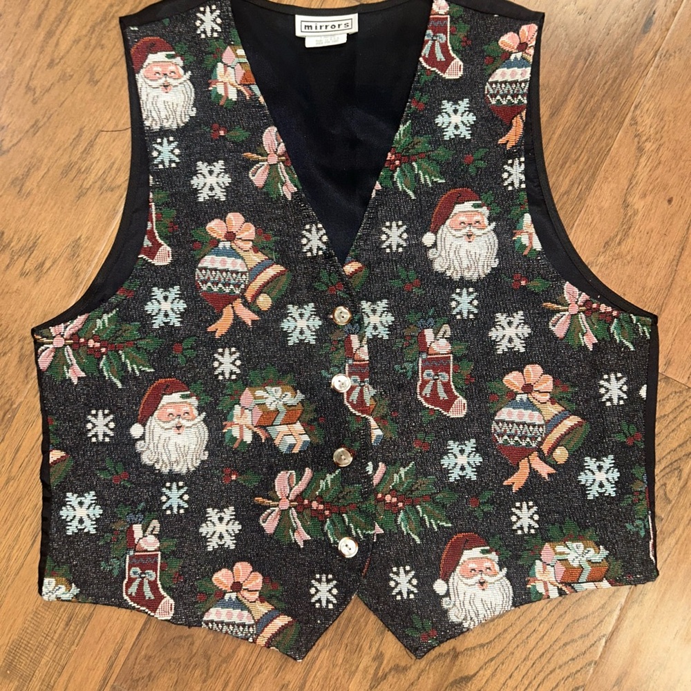 Black Santa Print Women's Vest